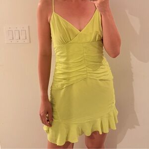 Chic Lime Green Ruched Mini Dress
